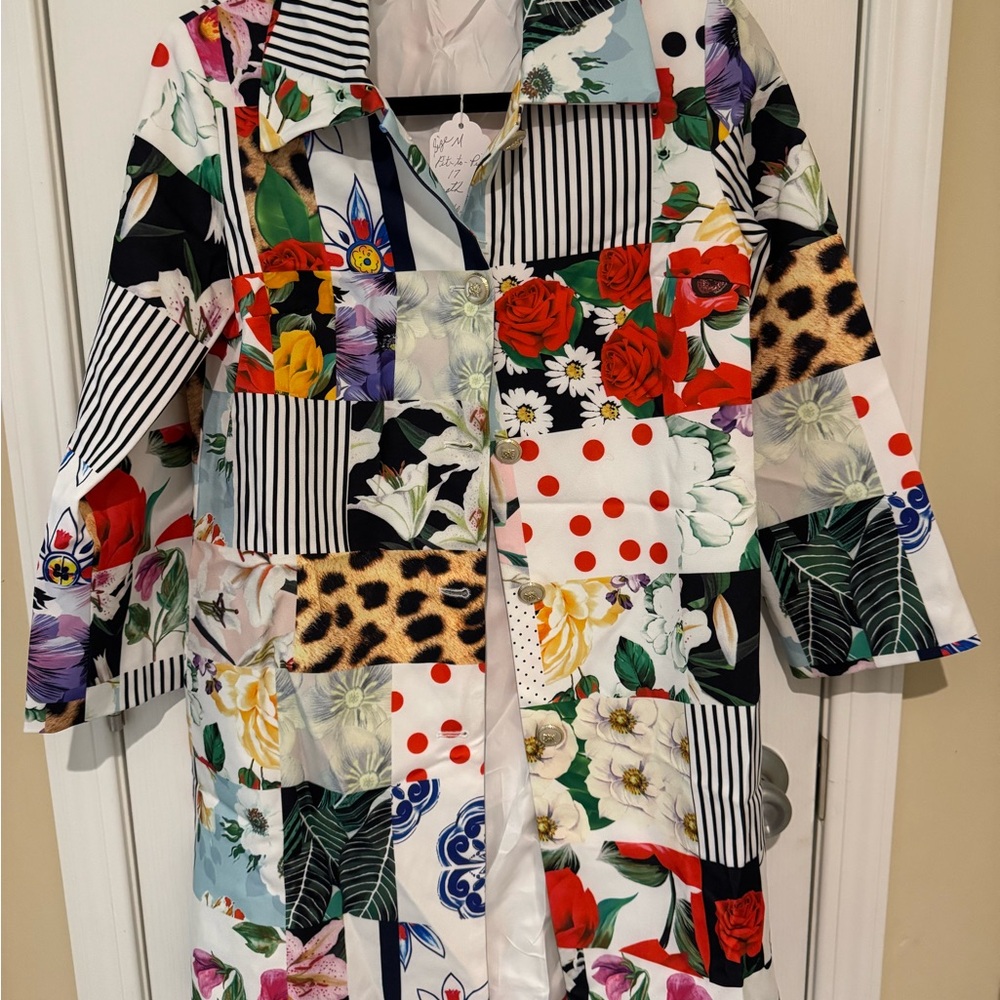Colorful Patchwork Floral Coat - image 1